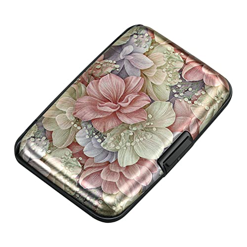 ELFISH Mini RFID Aluminum Wallet Credit Cards Holder Business Card Case Metal ID Case for Men Women（Happy Flower - Image 1