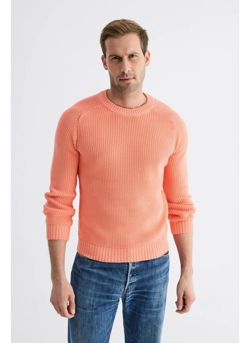 Odelon Men's Crew Neck Selanik Knitted Cotton Knitwear Sweater Salmon