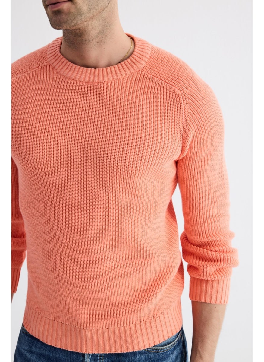 Odelon Men's Crew Neck Selanik Knitted Cotton Knitwear Sweater Salmon  - Image 5