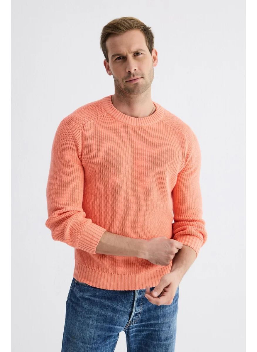 Odelon Men's Crew Neck Selanik Knitted Cotton Knitwear Sweater Salmon