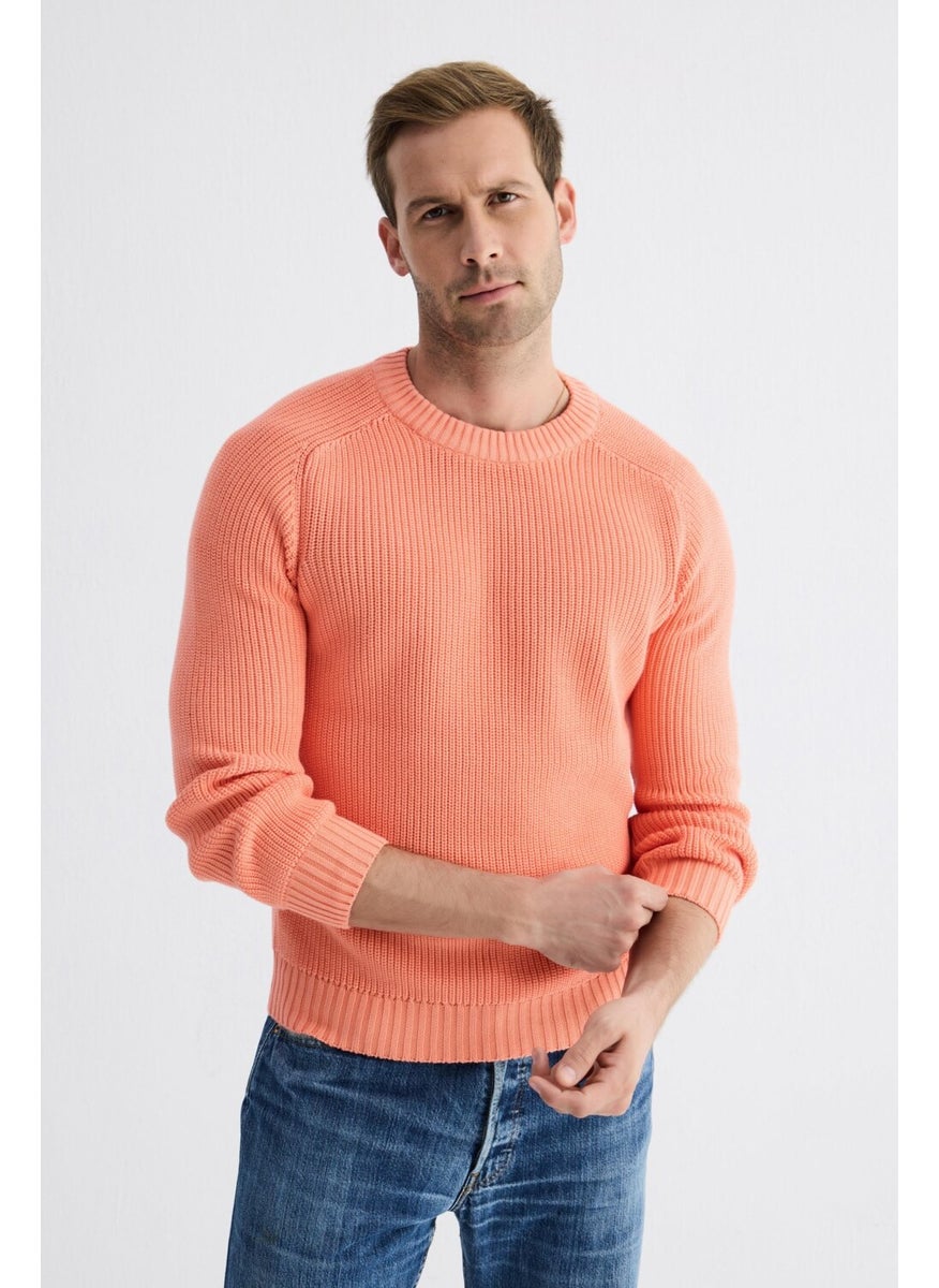 Odelon Men's Crew Neck Selanik Knitted Cotton Knitwear Sweater Salmon  - Image 2