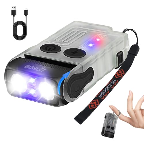 BORUIT V20 Small Powerful EDC Flashlight Bright USB C Rechargeable 365nm UV Keychain Flash Light 180°Head Swivels, Two-Way Clip, Magnet, with Multi-Color COB Light-13 Mode(White UV Edition) - Image 1