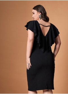 SASSAFRAS Plus Size Glittered Ruffle Detail Sheath Midi Dress by Styli  - Image 5