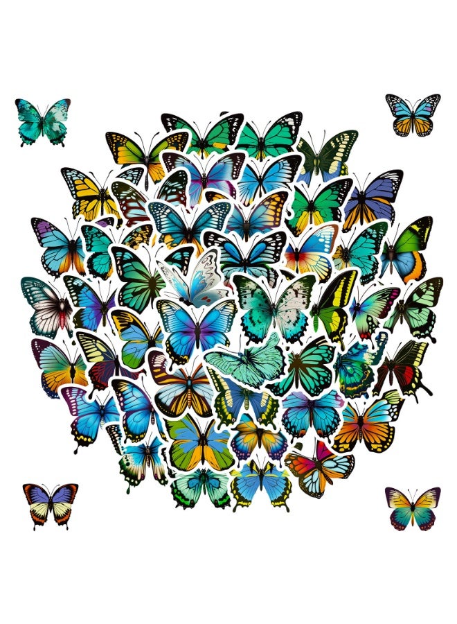 NIBEMINENT 50 Pcs Blue Flower Butterfly Deco Kit Waterproof Stickers, High Definition Printing Bright Colors, Suitable for Laptop Skateboard Luggage Water Bottle Guitar DIY - Image 1