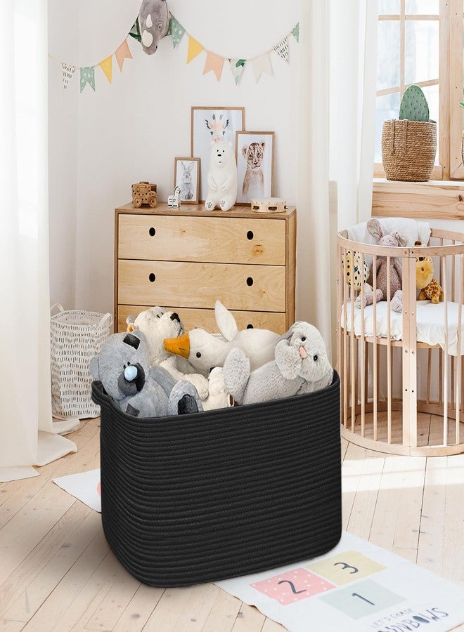 HONCESTA Extra Large Black Basket, 22" X 17" X 12" Rectangle Woven Bin for Storage, Soft Cotton Rope Kids Room Toy Box Bins, Big Wicker Basket Organizer for Blankets, Pillows, Laundry - Image 4