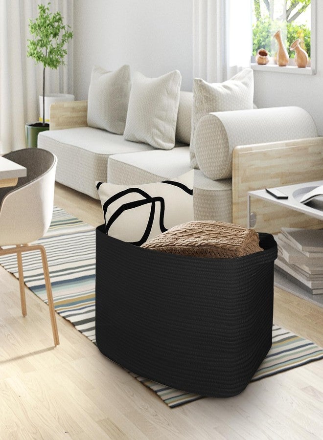HONCESTA Extra Large Black Basket, 22" X 17" X 12" Rectangle Woven Bin for Storage, Soft Cotton Rope Kids Room Toy Box Bins, Big Wicker Basket Organizer for Blankets, Pillows, Laundry - Image 5