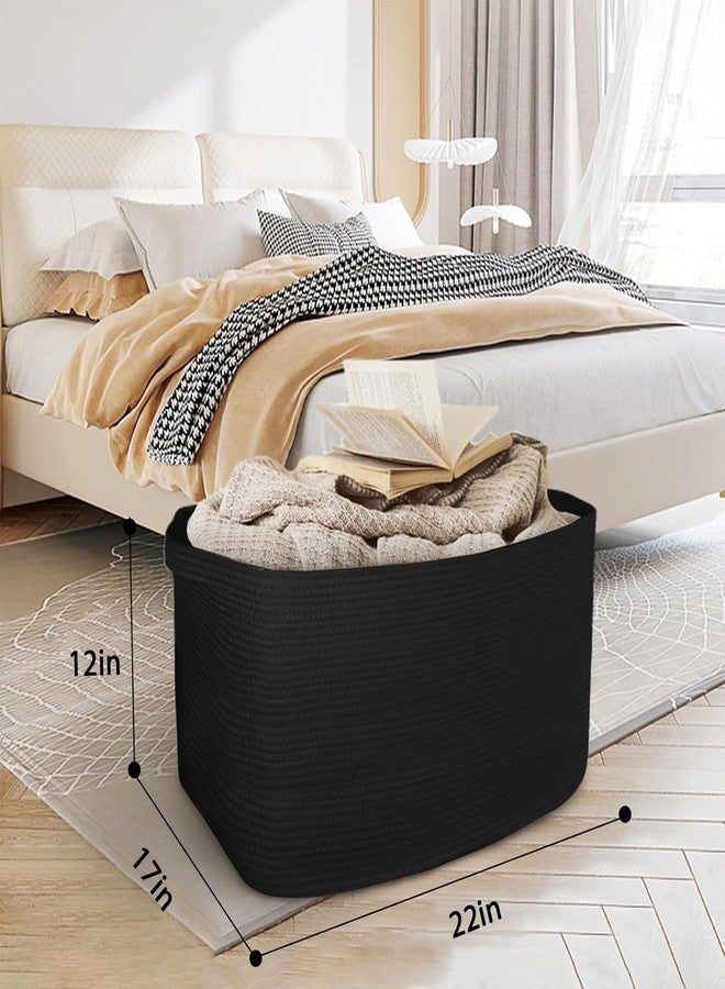 HONCESTA Extra Large Black Basket, 22" X 17" X 12" Rectangle Woven Bin for Storage, Soft Cotton Rope Kids Room Toy Box Bins, Big Wicker Basket Organizer for Blankets, Pillows, Laundry - Image 3