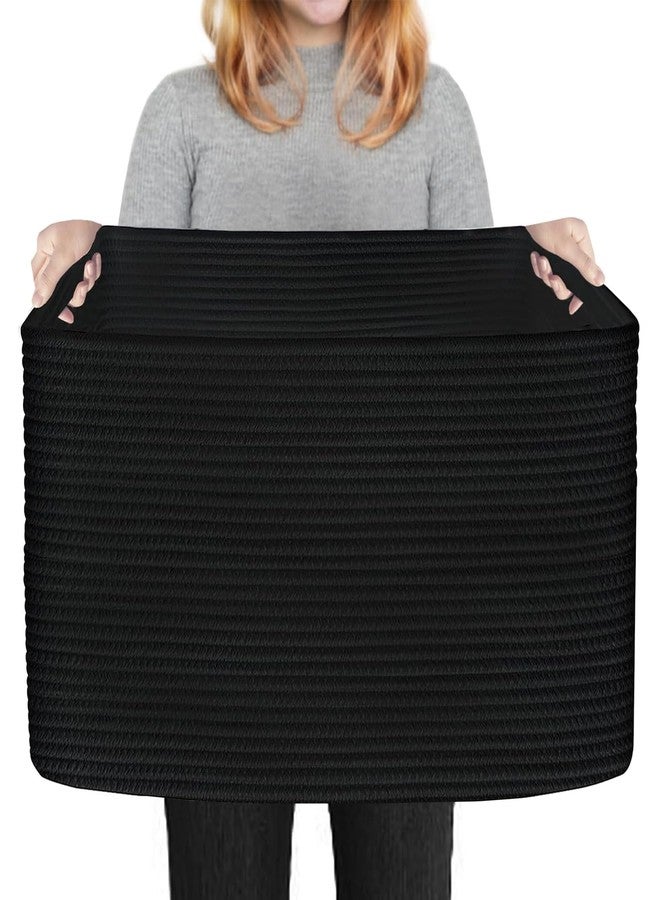 HONCESTA Extra Large Black Basket, 22" X 17" X 12" Rectangle Woven Bin for Storage, Soft Cotton Rope Kids Room Toy Box Bins, Big Wicker Basket Organizer for Blankets, Pillows, Laundry - Image 1