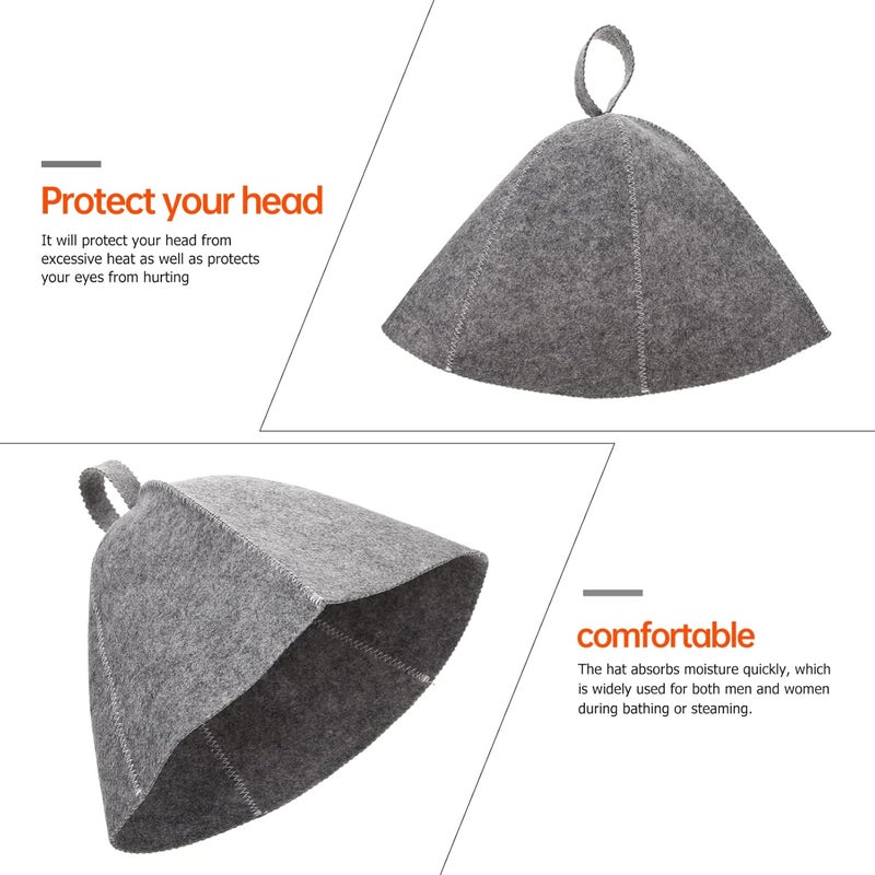 comfrt 2pcs Wool Sauna Hat Felt Bath Hat Water Absorption Bath Hair Cap Shower Bathing Caps Head Protection Cover with Loop for Sauna Dry Steam Room Accessories Grey - Image 3