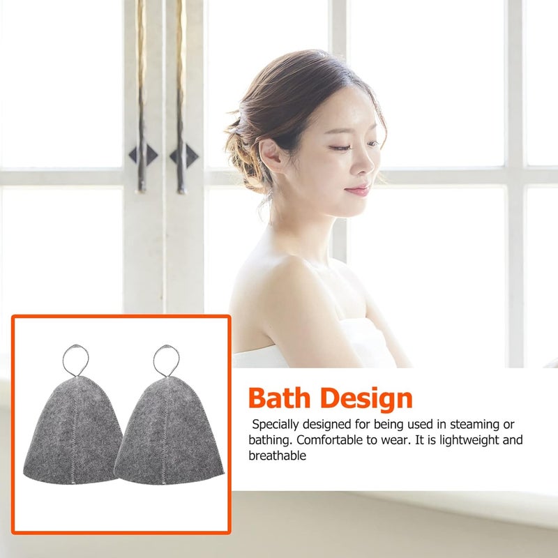 comfrt 2pcs Wool Sauna Hat Felt Bath Hat Water Absorption Bath Hair Cap Shower Bathing Caps Head Protection Cover with Loop for Sauna Dry Steam Room Accessories Grey - Image 2