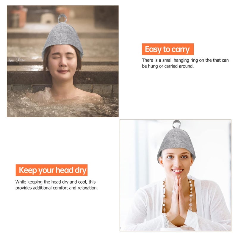 comfrt 2pcs Wool Sauna Hat Felt Bath Hat Water Absorption Bath Hair Cap Shower Bathing Caps Head Protection Cover with Loop for Sauna Dry Steam Room Accessories Grey - Image 4