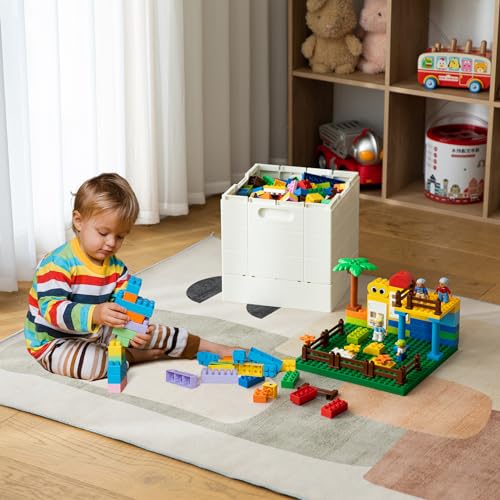 SHIMOYAMA Collapsible Storage Box with Large Building Base for Duplo Blocks 26 Qt Foldable Storage Bin Dark Green - Image 3