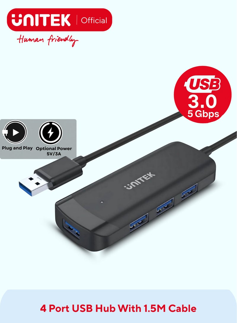 UNITEK USB HUB 4 Ports Powered USB 3.0 Hub with 1.5m Cable - Image 1