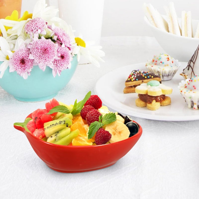 Cabilock Strawberry Bowl Ceramic Bowl Salad Plate Decorative Fruit Plate Strawberry Shaped Serving Plate Dessert Plate Cute Porcelain Plates Food Container for Pasta Snack Appetizer - Image 3