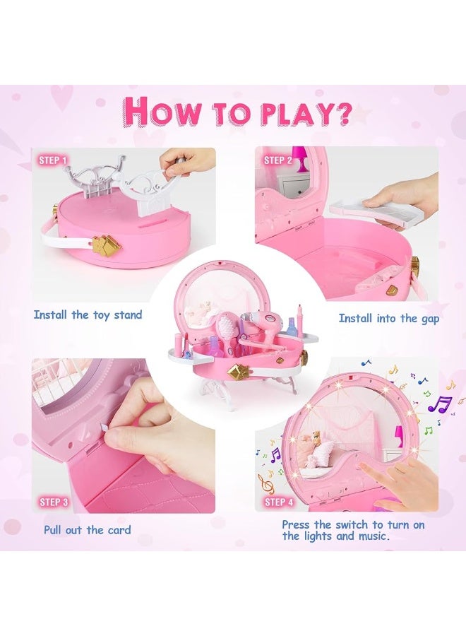 Bettina Toddler Vanity - Portable Kids Vanity Set with Mirror & Makeup Accessories, Lights and Music, Makeup Kits Princess Toys for Girls Aged 3+ - Image 3