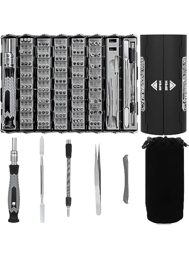 PROMASS Screwdriver Set, Mini Magnetic Screwdriver Set, 126 in 1 Portable Cylinder Screwdriver DIY Repair Tool Kit, Suitable for Glasses Computers Mobile Phones Repair and Disassembly Electronic Devices  - Image 1