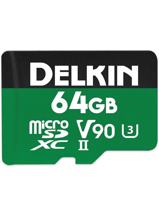 Delkin بطاقة microSD بسعة 64 جيجابايت UHS-II (V90) - سرعة قراءة 300 ميجابايت/ثانية، سرعة كتابة 250 ميجابايت/ثانية، لتسجيل الفيديو بدقة 8K، 4K، 3D، HDR، و360 درجة | أداء عالي للكاميرات - Image 2