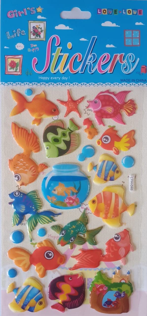 R.S 3D Foam Plastic Stickers Sheets for Kids book's Cover and Indoor Room wall's for Decoration (Emoji -Birds-Fishes) - Image 2