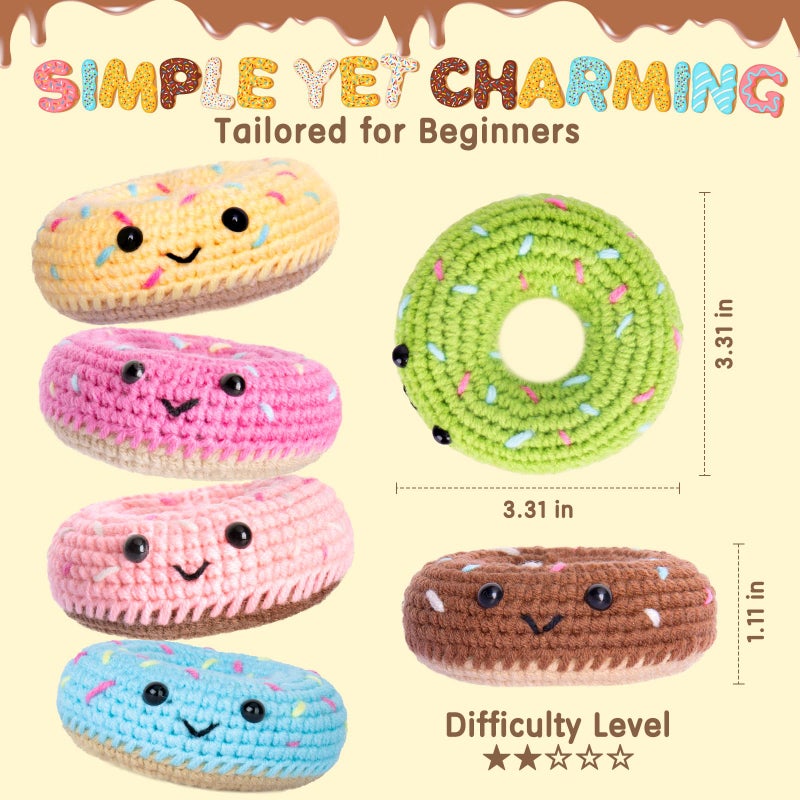 Crochetta Crochet Kit for Beginners, Beginner Crochet Starter Kit w Step-by-Step Video Tutorials, Learn to Crochet Kits for Adults & Kids, DIY Knitting Supplies, 6-Pack Donut Family(40%+ Yarn Content) - Image 3