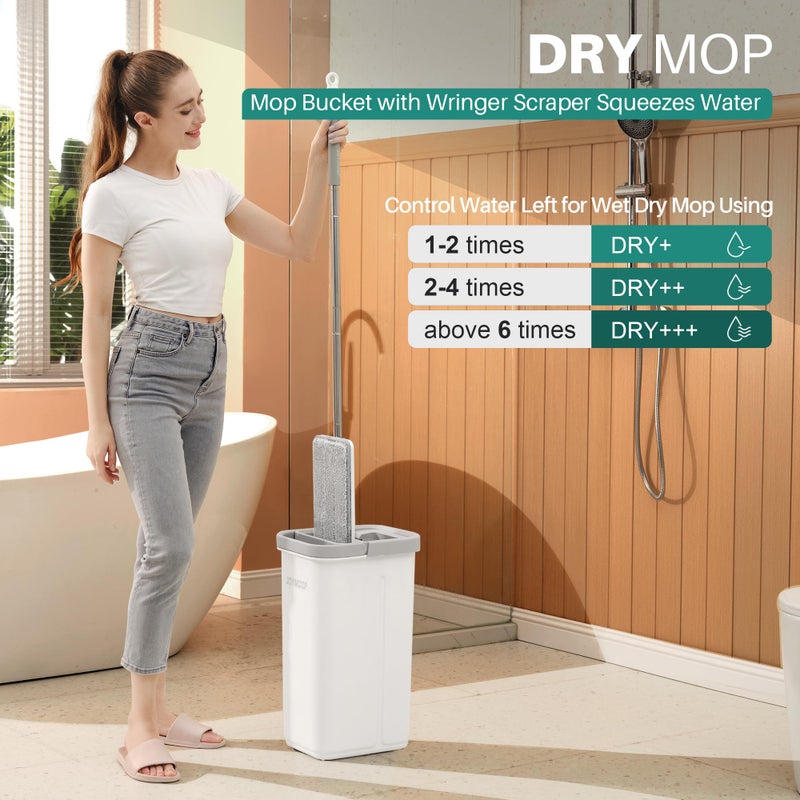 JOYMOOP نظام دلو وممسحة مسطحة من JOYMOOP مع ألياف دقيقة، ممسحات لتنظيف الأرضيات وتنظيف الجدران، للأرضيات الخشبية، والبلاط، واللامينيت، والفينيل، والجدران الملساء، ونوافذ الزجاج - ممسحة مسطحة 50" + 1 وسادة ألياف دقيقة[بيضاء] - Image 2