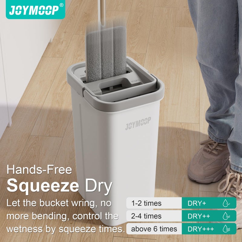 JOYMOOP نظام دلو وممسحة مسطحة من JOYMOOP مع ألياف دقيقة، ممسحات لتنظيف الأرضيات وتنظيف الجدران، للأرضيات الخشبية، والبلاط، واللامينيت، والفينيل، والجدران الملساء، ونوافذ الزجاج - ممسحة مسطحة 50" + 1 وسادة ألياف دقيقة[بيضاء] - Image 3