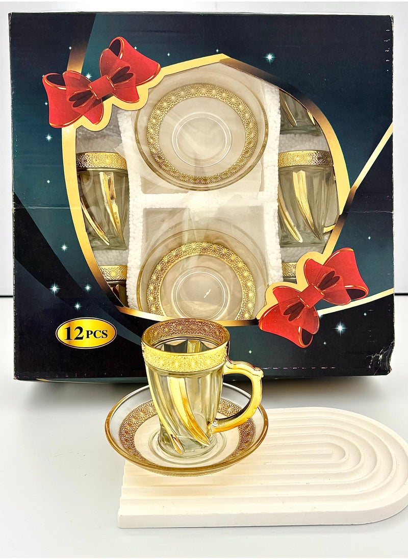 YOLOLAND Luxury Golden Set of Tea / Coffee Cups with Saucers – 12 Elegant Pieces for Special Occasions and Everyday Use，150ml Tea  Coffee Mug 6 cup+ 6 Saucers  - Image 4