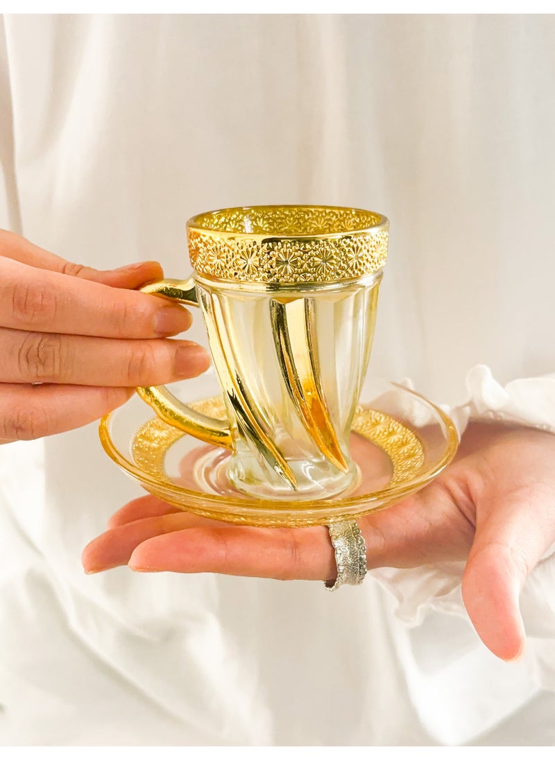 YOLOLAND Luxury Golden Set of Tea / Coffee Cups with Saucers – 12 Elegant Pieces for Special Occasions and Everyday Use，150ml Tea  Coffee Mug 6 cup+ 6 Saucers  - Image 2