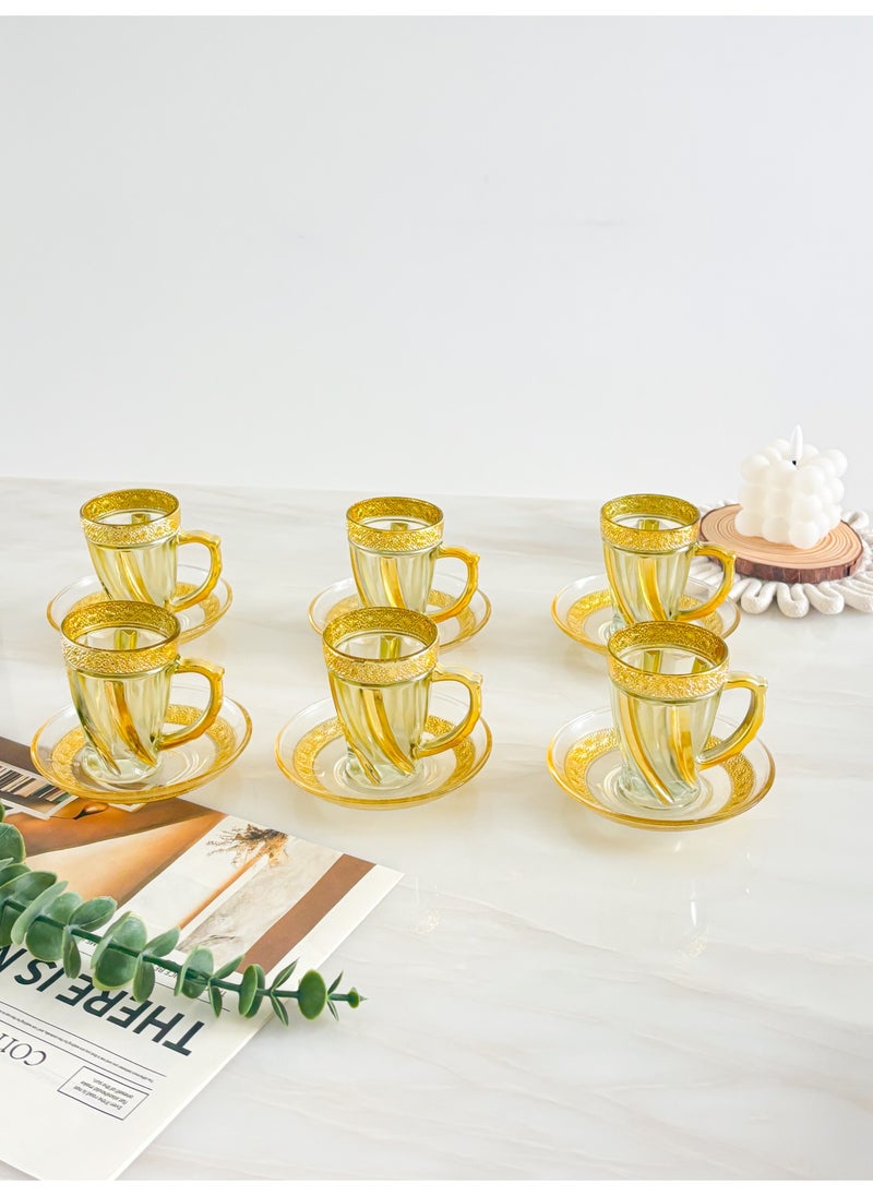 YOLOLAND Luxury Golden Set of Tea / Coffee Cups with Saucers – 12 Elegant Pieces for Special Occasions and Everyday Use，150ml Tea  Coffee Mug 6 cup+ 6 Saucers  - Image 3