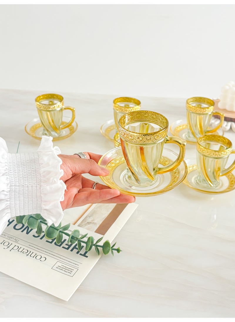 YOLOLAND Luxury Golden Set of Tea / Coffee Cups with Saucers – 12 Elegant Pieces for Special Occasions and Everyday Use，150ml Tea  Coffee Mug 6 cup+ 6 Saucers  - Image 1