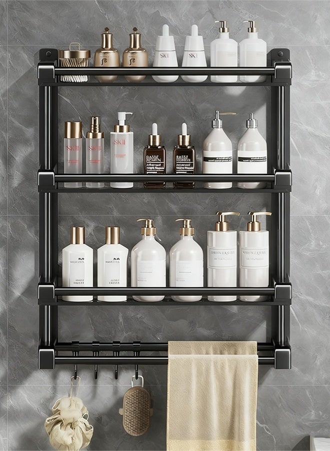wowofa 3Layers Bathroom Shelf，Wall Mounted Shelf with Towel Rack & Hooks, No Drilling Required Bathroom Storage Organizer, Rust-Resistant Bath Shelf for Toiletries, Shampoo, Soap in Bathroom & Kitchenm storage rack - Image 1