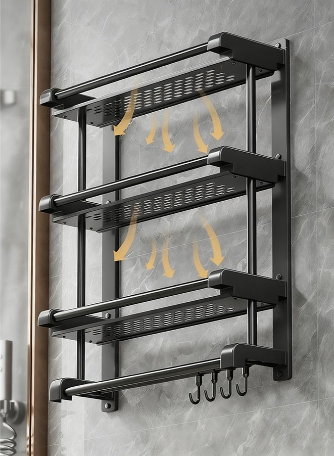 wowofa 3Layers Bathroom Shelf，Wall Mounted Shelf with Towel Rack & Hooks, No Drilling Required Bathroom Storage Organizer, Rust-Resistant Bath Shelf for Toiletries, Shampoo, Soap in Bathroom & Kitchenm storage rack - Image 2