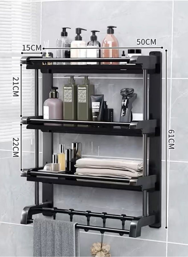 wowofa 3Layers Bathroom Shelf，Wall Mounted Shelf with Towel Rack & Hooks, No Drilling Required Bathroom Storage Organizer, Rust-Resistant Bath Shelf for Toiletries, Shampoo, Soap in Bathroom & Kitchenm storage rack - Image 4