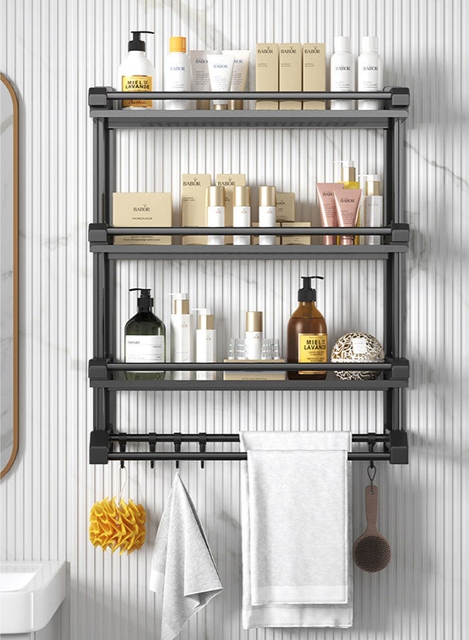 wowofa 3Layers Bathroom Shelf，Wall Mounted Shelf with Towel Rack & Hooks, No Drilling Required Bathroom Storage Organizer, Rust-Resistant Bath Shelf for Toiletries, Shampoo, Soap in Bathroom & Kitchenm storage rack - Image 3