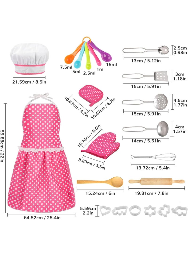 Kids Cooking Baking Set , Kids Kitchen Pretend Play Toys, Children Chef Role Play Costume Set - Chef Hat and Matching Pink Apron, Birthday Xmas Gifts for 3-8 Year Old Girls Toys - Image 2