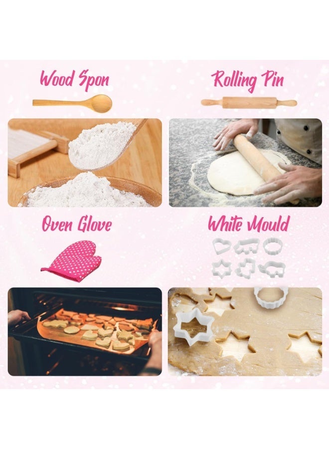 Kids Cooking Baking Set , Kids Kitchen Pretend Play Toys, Children Chef Role Play Costume Set - Chef Hat and Matching Pink Apron, Birthday Xmas Gifts for 3-8 Year Old Girls Toys - Image 4