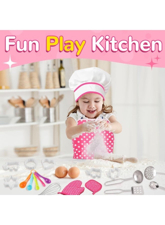 Kids Cooking Baking Set , Kids Kitchen Pretend Play Toys, Children Chef Role Play Costume Set - Chef Hat and Matching Pink Apron, Birthday Xmas Gifts for 3-8 Year Old Girls Toys - Image 5