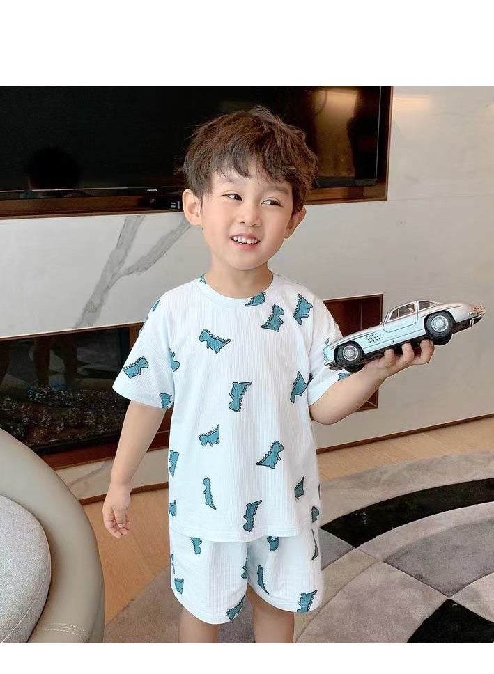 DOOKOO Boys Summer Pajama Set, Cartoon Pajamas with Dinosaur Patterns, 2 Piece Summer Sleepwear Set, Short Sleeve Top and Pants Set for Boys - Image 1