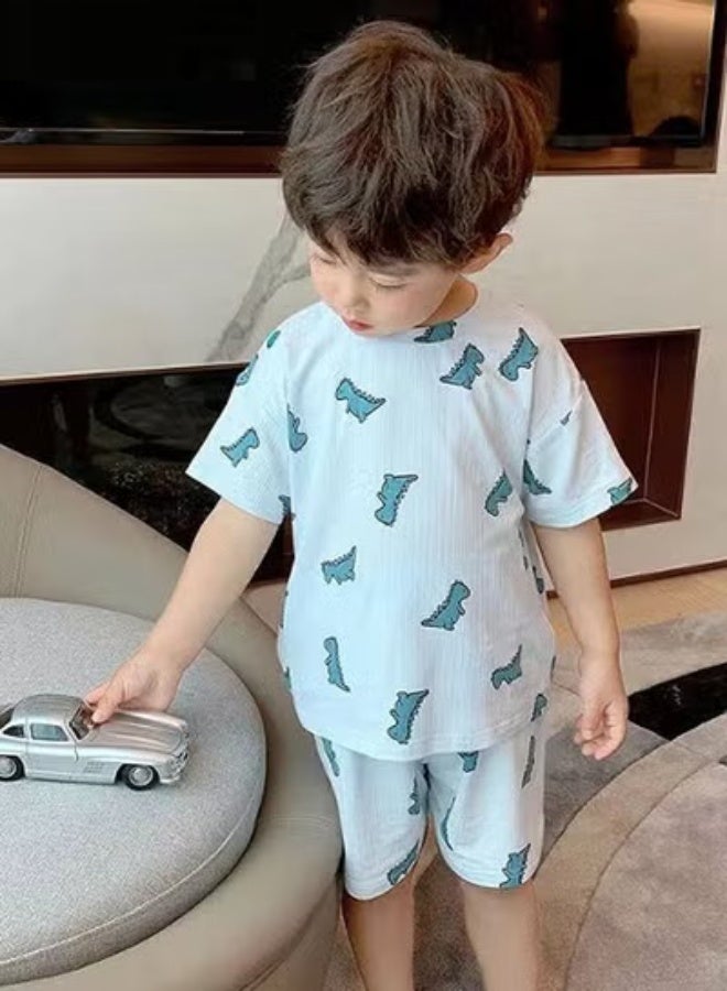 DOOKOO Boys Summer Pajama Set, Cartoon Pajamas with Dinosaur Patterns, 2 Piece Summer Sleepwear Set, Short Sleeve Top and Pants Set for Boys - Image 2