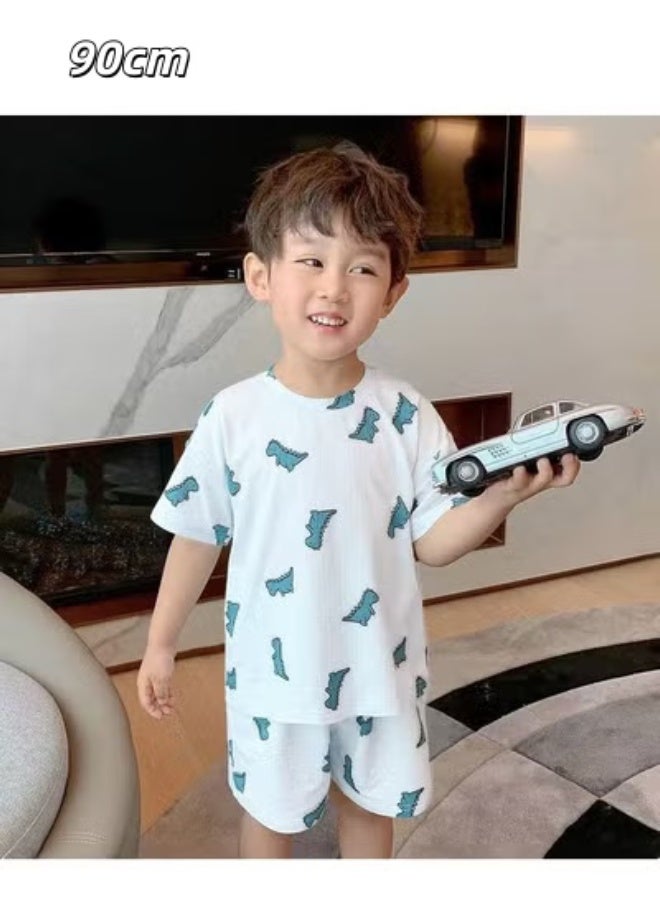 DOOKOO Boys Summer Pajama Set, Cartoon Pajamas with Dinosaur Patterns, 2 Piece Summer Sleepwear Set, Short Sleeve Top and Pants Set for Boys - Image 4