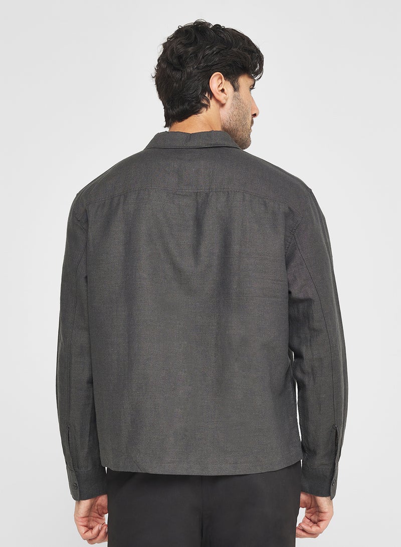 كالفن كلاين جينز قميص كتان قطن قصير مريح - Image 2