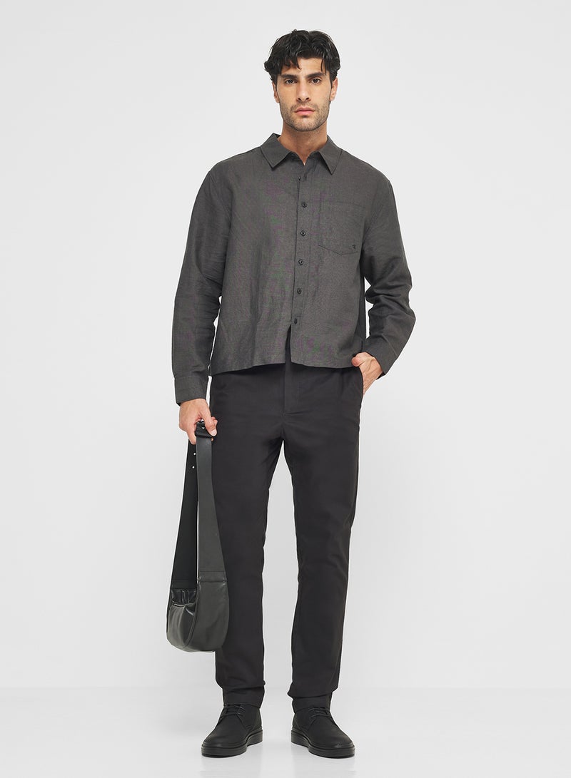 كالفن كلاين جينز قميص كتان قطن قصير مريح - Image 4