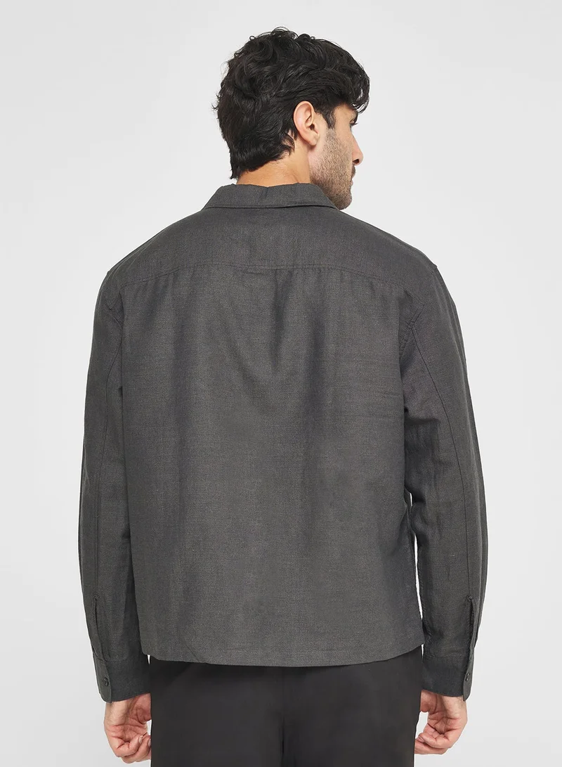 Calvin Klein Jeans Relaxed Cropped Linen Cotton Shirt