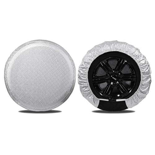 MOONET Tire Covers for RV Wheel 2 Pack Silver Oxford Waterproof UV Sun Protectors for Motorhome Boat Trailer Camper Van SUV Fits Tire Diameter 1921 - Image 1