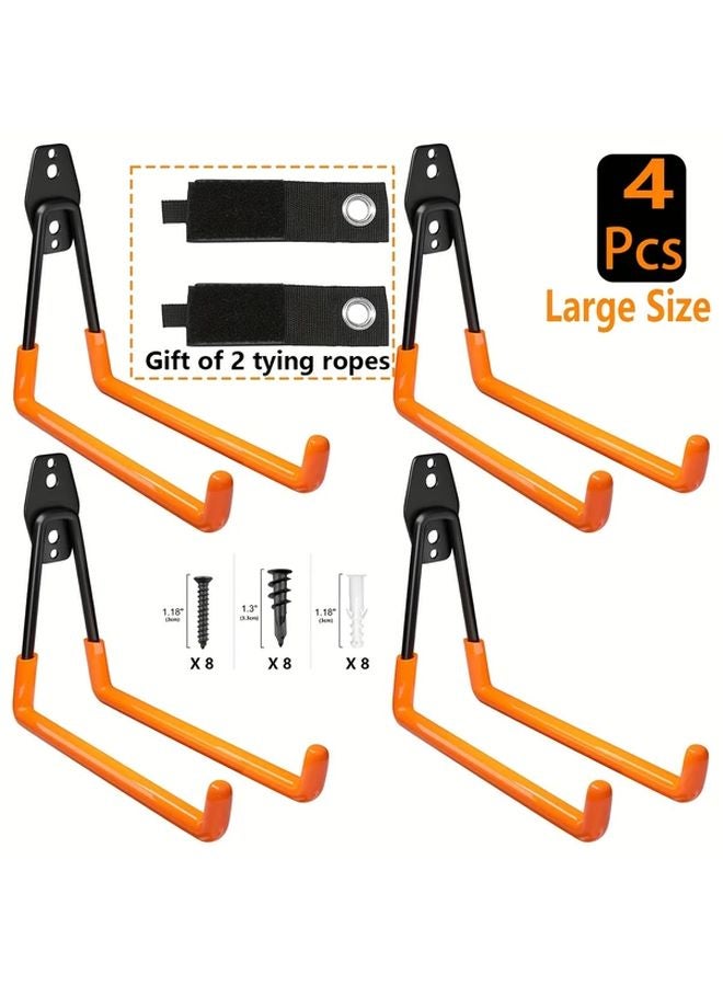 خطافات مرآب كبيرة الحجم مشرقة باللون البرتقالي، متينة للتركيب على الحائط، 4 قطع - Image 1