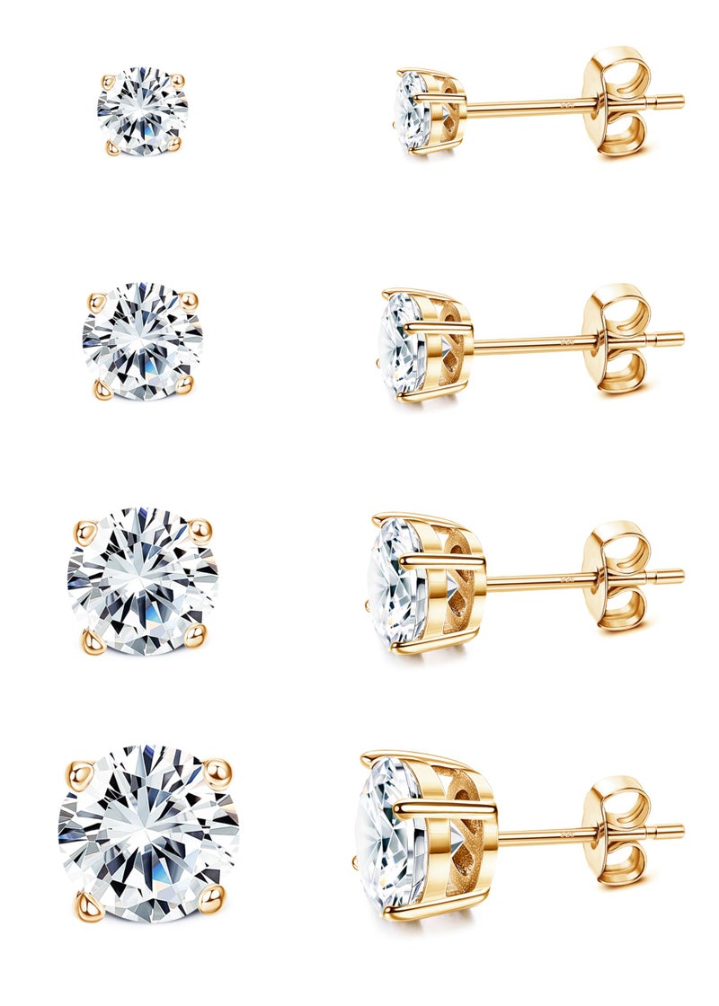 MILACOLATO Cubic Zirconia Stud Earrings for Women Men | 18K Gold Plated Hypoallergenic Sterling Silver Post Earrings | Big Brilliant Simulated Diamond CZ Halo Stud Earrings for Sensitive Ears G Round - Image 1