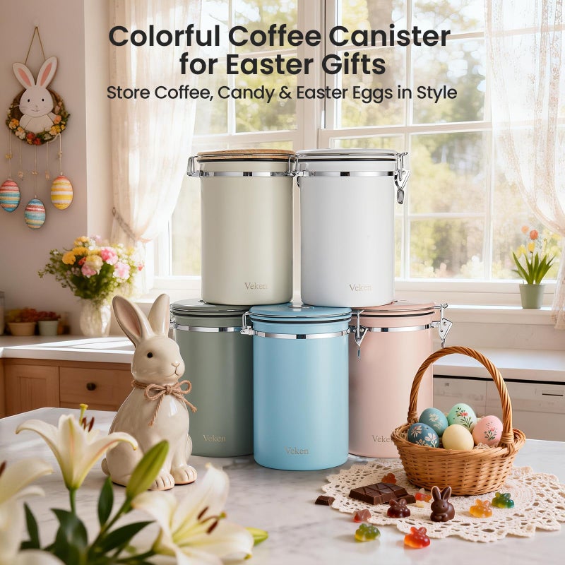 Veken Coffee Canister, 39OZ Large, Airtight Stainless Steel Food Storage Container for 2.2lbs Coffee Beans, Ground, Sugar, Tea, Flour, Cereal, Kitchen Bar Accessories with Date Tracker & Scoop, Green - Image 2