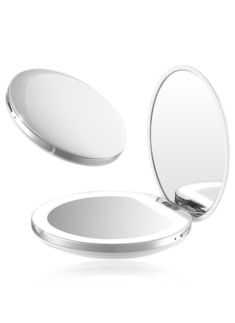 Sharpdo Handheld Folding Makeup Mirror with LED Light,USB Rechargeable 7.5*7.5*2CM  - Image 1
