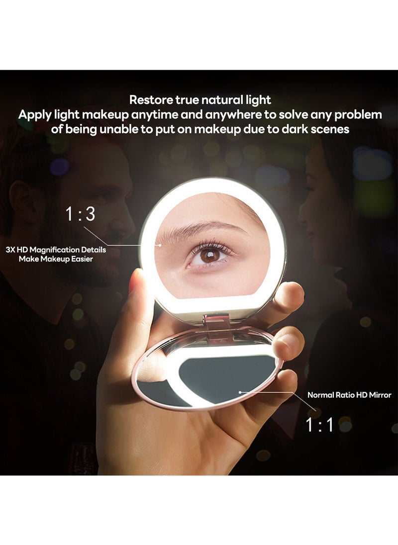 Sharpdo Handheld Folding Makeup Mirror with LED Light,USB Rechargeable 7.5*7.5*2CM  - Image 5