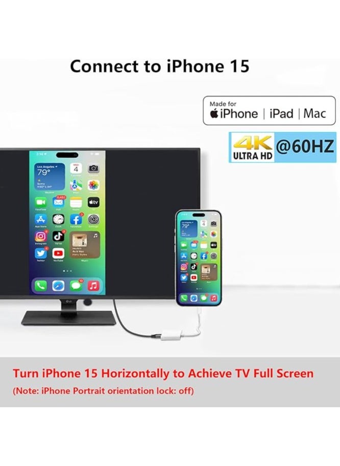 erorex USB-C to HDMI Adapter 4K@60Hz for iPhone 15 MacBook Pro Air iPad Pro, USB 3.1 Type C Digital AV HDMI 2.0 Cord Compatible with Samsung Galaxy S23/S22, Pixelbook, XPS and More  - Image 2