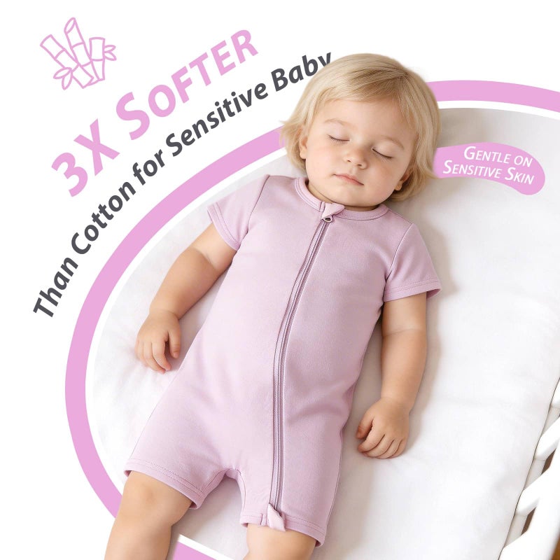 OPAWO Baby Boy Pajamas 3 Pack, 2 Way Zipper Sleepers Baby Boy Girl Romper, Toddler Summer Clothes Outfits 0-24M(Purple,Mauve,Beige,0-3 Months) - Image 2